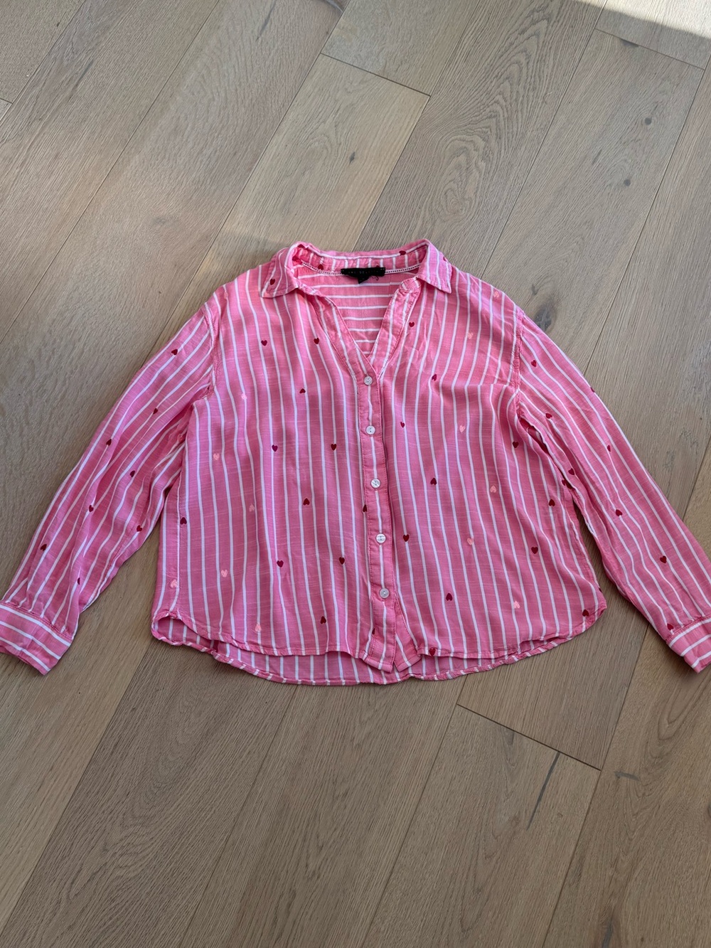 Jane + Delancey Heart Pink and White Striped Button Down Size Medium